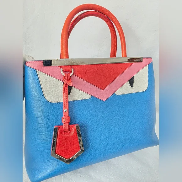 Auth Fendi 2jour Monster Blue/Orange Leather Bag, Wallet And Coin Case - Picture 7 of 11